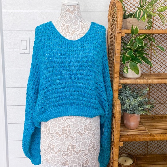 NWT Free People Coconut Loose Weave Sweater Teal - Picture 5 of 12